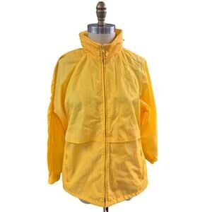 Eddie Bauer 100% Nylon Bright Yellow Windbreaker Hood in Collar WOmen L